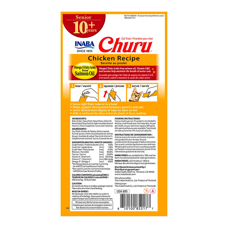 CHURU GATO SENIOR 10+ SABOR POLLO 4 UNIT