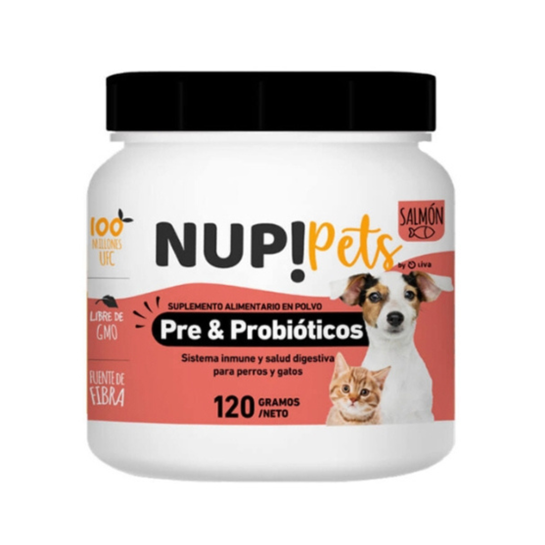 NUP! PRE Y PROBIOTICOS SABOR SALMON PERROS Y GATOS
