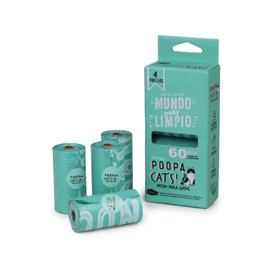 POOPA CATS! PACK 4 ROLLOS DE 15 BOLSAS