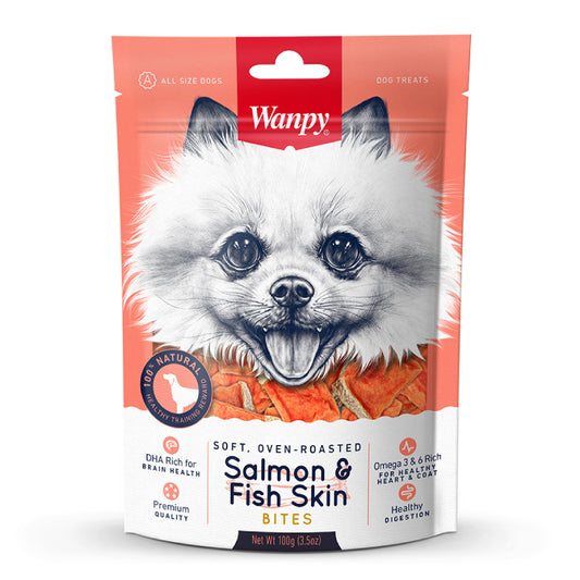 WANPY SNACK BITES DOG SALMON & FISH SKIN 100GR