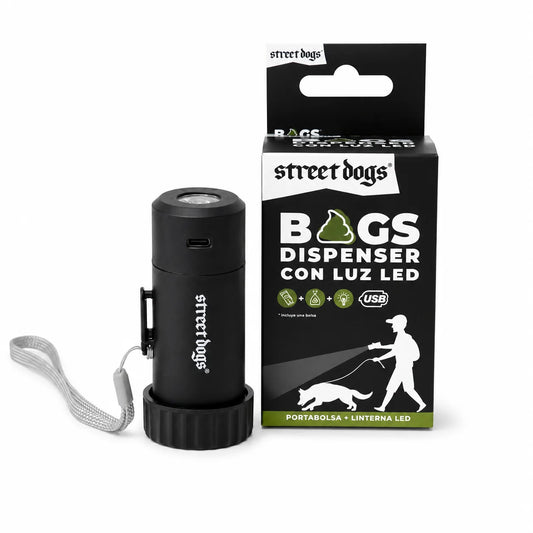 STREET DOG DISPENSADOR DE BOLSAS PARA DESECHOS DE MASCOTAS, CON LUZ LED