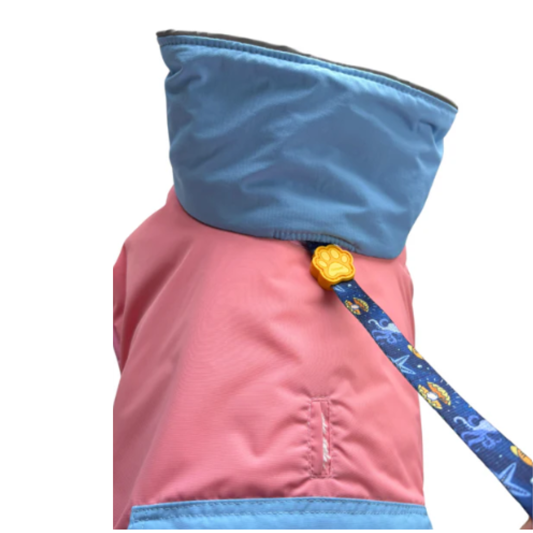 BYSIMONA PARKA PERRO IMPERMEABLE Y TÉRMICA ROSADO/CELESTE