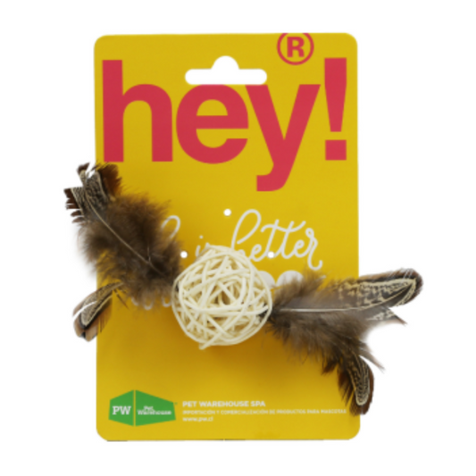 HEY! BOLA DE RATÁN NATURAL CON PLUMAS Y CAMPANA
