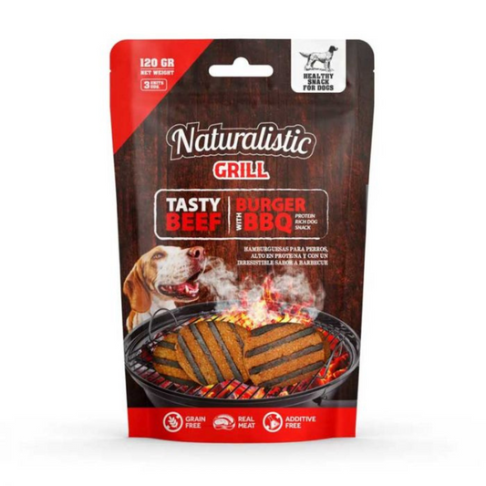 NATURALISTIC PERRO GRILL TASTY BEEF BURGER W/BBQ, 3 UN
