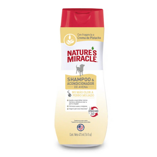 NATURES MIRACLE SHAMPOO Y ACONDICIONADOR AVENA, CREMA DE PISTACHO, 473 ML