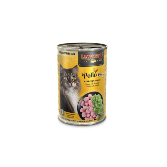 LEONARDO GATO SUPERIOR SELECTION LATA POLLO ESPINACA 400GR