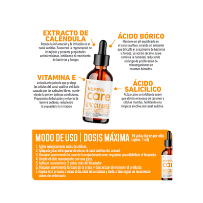 NUP! PETS CARE LIMPIADOR ÓTICO PROBIÓTICO Y ANTIMICROBIANO