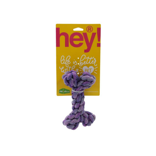 HEY! PERRO HUESO CUERDA MORADA 18X10 CM
