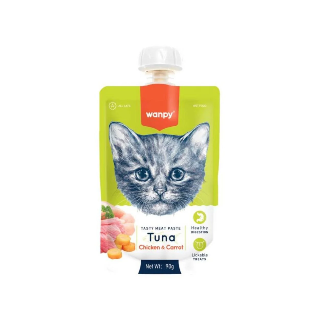 WANPY TASTE MEAT PASTE CAT TUNA, CHICKEN & CARROT 90 GR