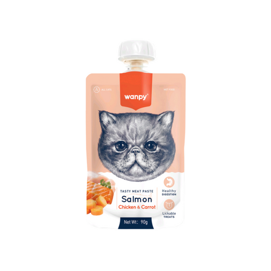 WANPY TASTY MEAT PASTE CAT SALMON, CHICKEN & CARROT 90 GR