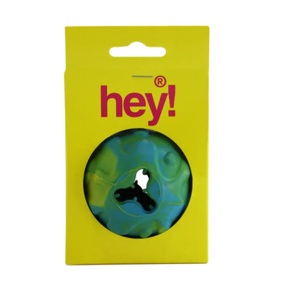HEY! PELOTA GOMA CELESTE Y VERDE PARA SNACK