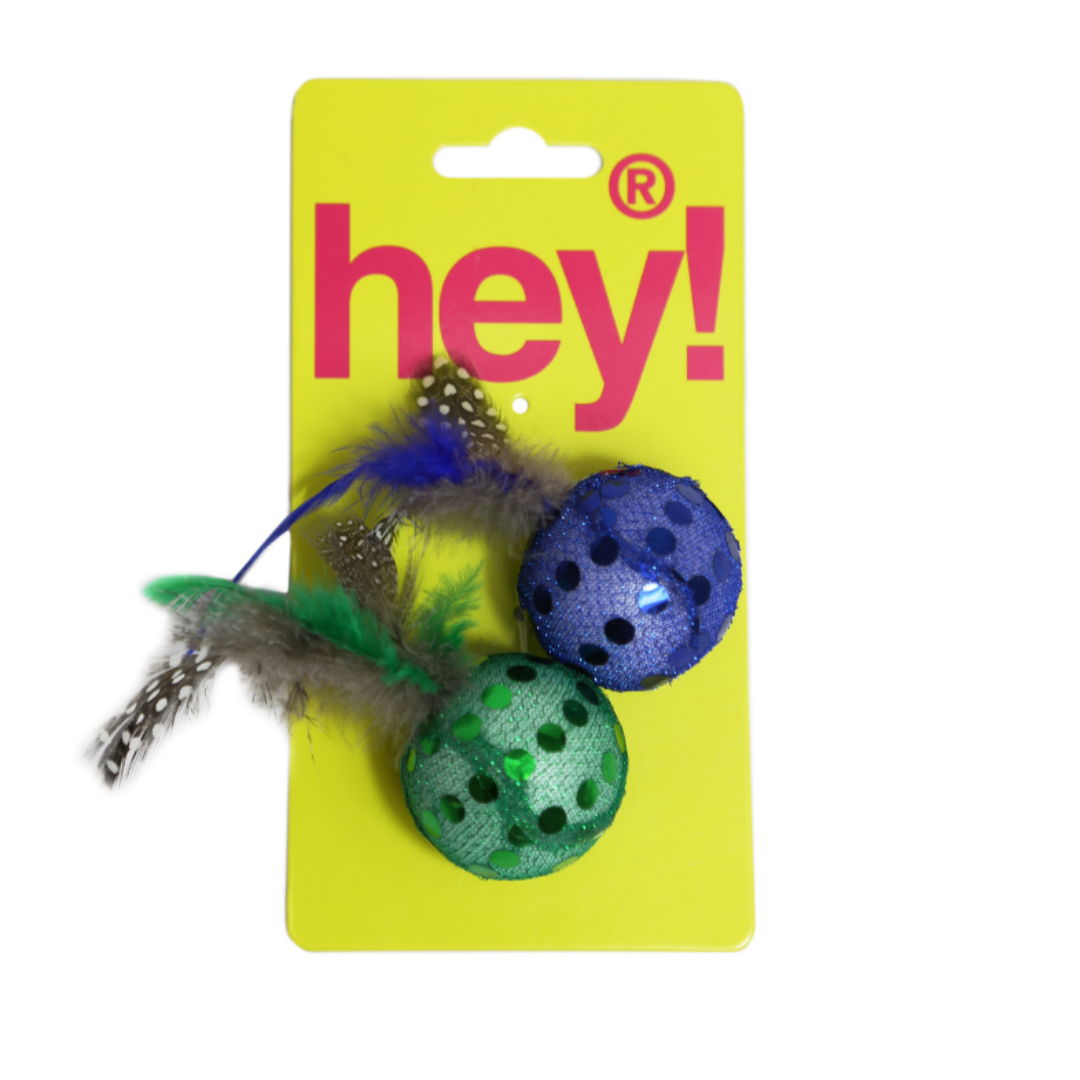 HEY! SET 2 PELOTAS CON PLUMAS PARA GATOS
