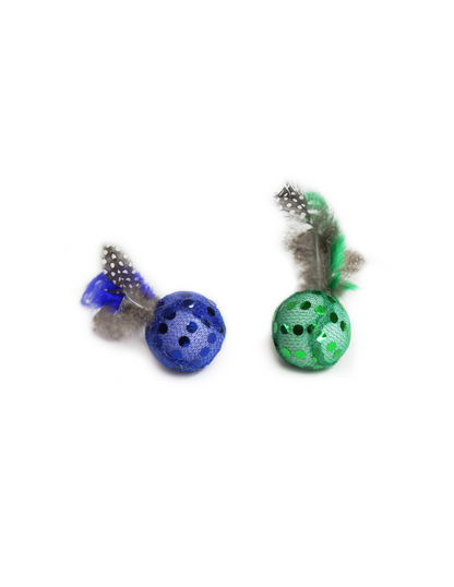 HEY! SET 2 PELOTAS CON PLUMAS PARA GATOS