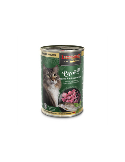 LEONARDO GATO LATA SUPERIOR SELECTION PAVO, TRUCHA Y ARÁNDONOS 400 GR